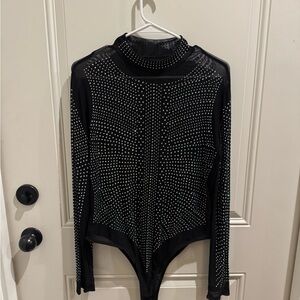 Black Rhinestone Embellished Bodysuit